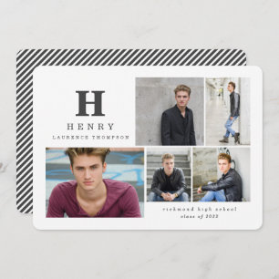 Initial multi photo graduate modern black white announcement