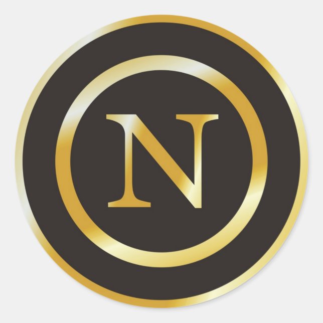 Initial N Gold Monogram Wedding  Stickers (Front)