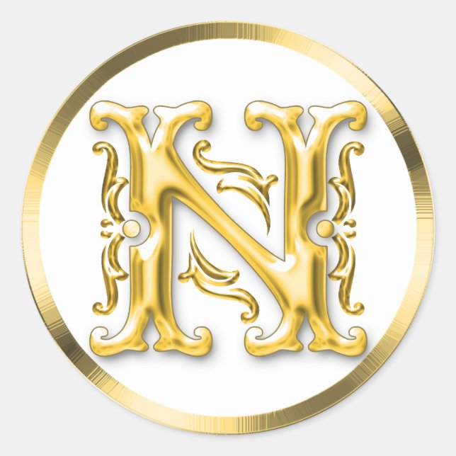 Initial N Round Sticker in Gold (Front)