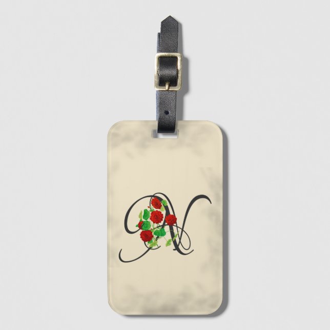 Initial N, Vintage Nasturtium Luggage Tag (Front Vertical)
