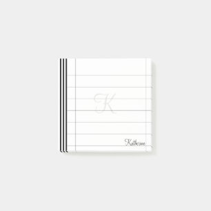 Initial & Name Black/White Simple Stripes Pattern Post-it Notes