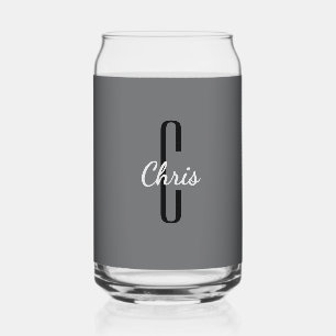 Initial Name   Charcoal Grey Beverage Can Glass