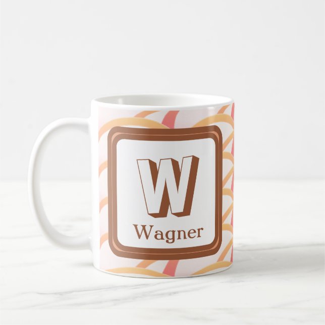 Initial Name Pink Coral Geometric Monogram Coffee Mug (Left)