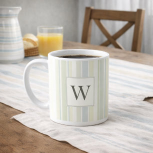 Initial Neutral Dusty Blue Stripe Rustic Farmhouse Coffee Mug