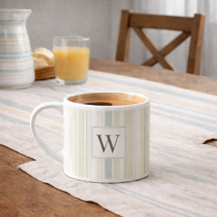 Initial Neutral Dusty Blue Stripe Rustic Farmhouse Espresso Cup