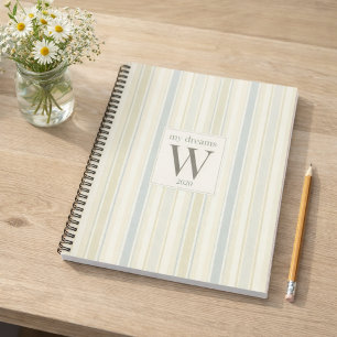 Initial Neutral Dusty Blue Stripe Rustic Farmhouse Notebook