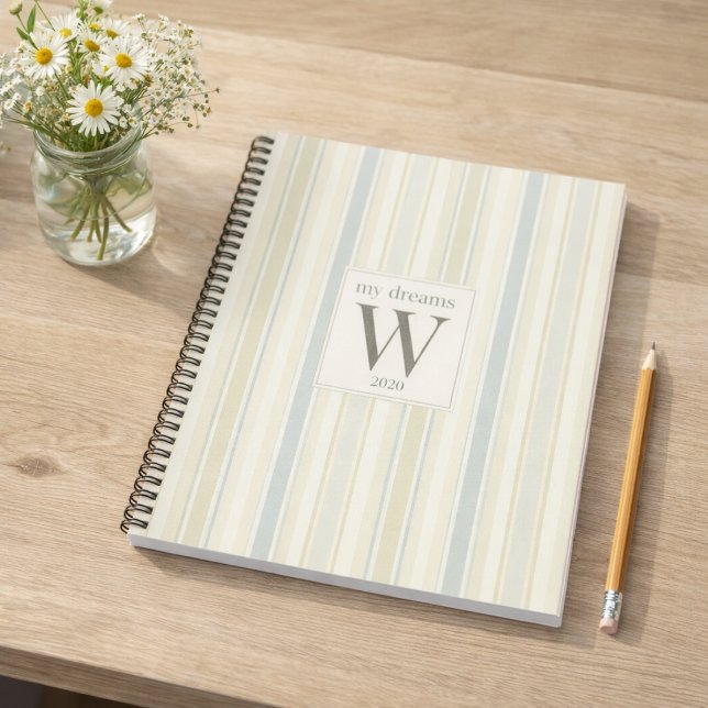 Initial Neutral Dusty Blue Stripe Rustic Farmhouse Notebook (Creator Uploaded)
