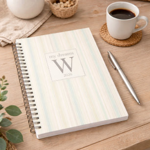 Initial Neutral Dusty Blue Stripe Rustic Farmhouse Notebook