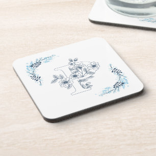 Initial "P" Blue Monogram Calm Floral Coaster