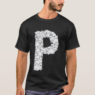 Initial P Capital Letter Funny Cat Lover Feline Ki T-Shirt