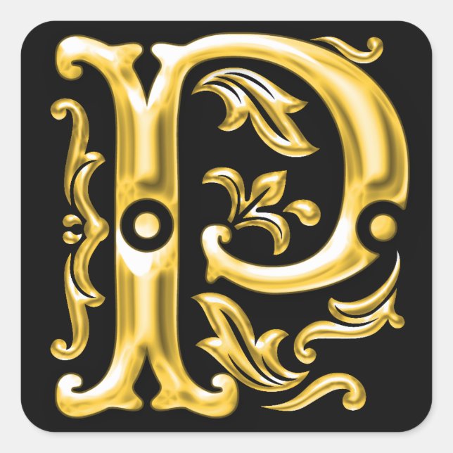 Initial P Capital Letter Monogram Sticker in Gold (Front)