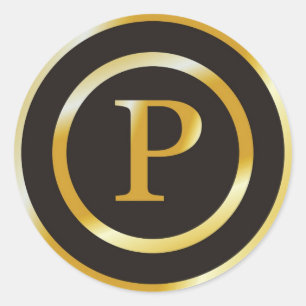 Initial P Gold Monogram Wedding  Stickers