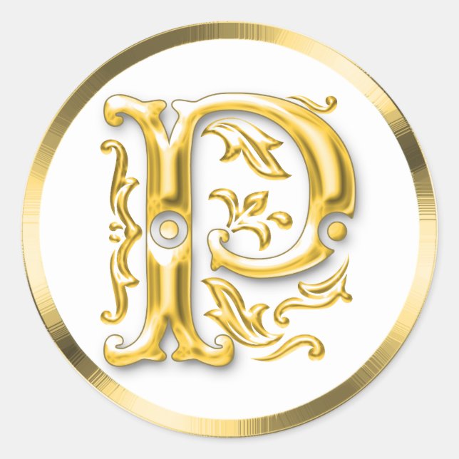 Initial P Round Sticker in Gold (Front)