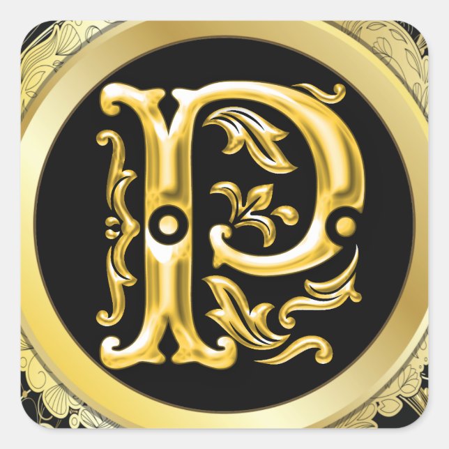 Initial P Square Sticker in Gold (Front)
