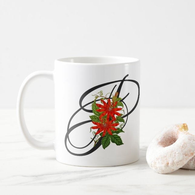 Initial P, Vintage Passion Flower Coffee Mug (With Donut)