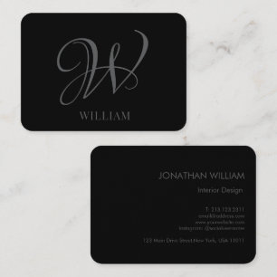 Initial Personalised Elegant Black Grey Monogram  Business Card