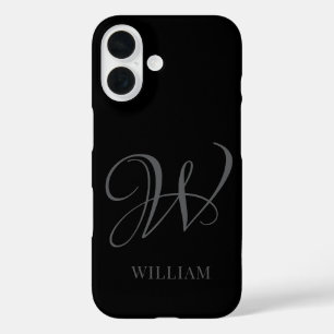 Initial Personalised Elegant Black Grey Monogram  iPhone 16 Case