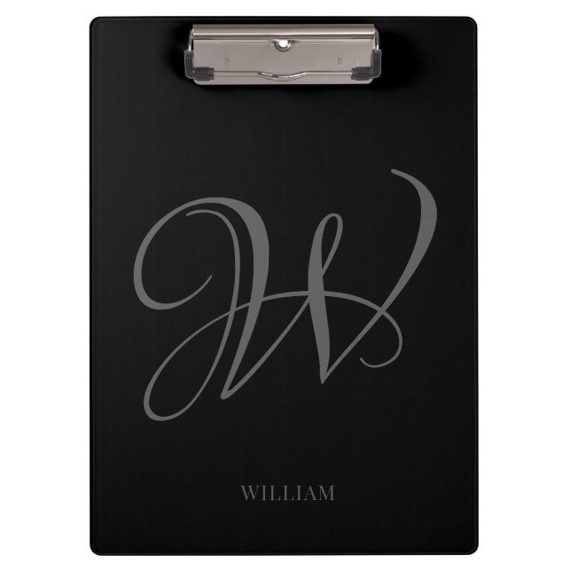 Initial Personalised Elegant Black Grey Monogram  Clipboard (Front)