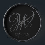 Initial Personalised Elegant Black Grey Monogram  Clock<br><div class="desc">Simple stylish custom initial monogram in modern typography. Perfect custom gift with a personal touch</div>