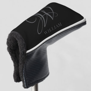 Initial Personalised Elegant Black Grey Monogram Golf Head Cover