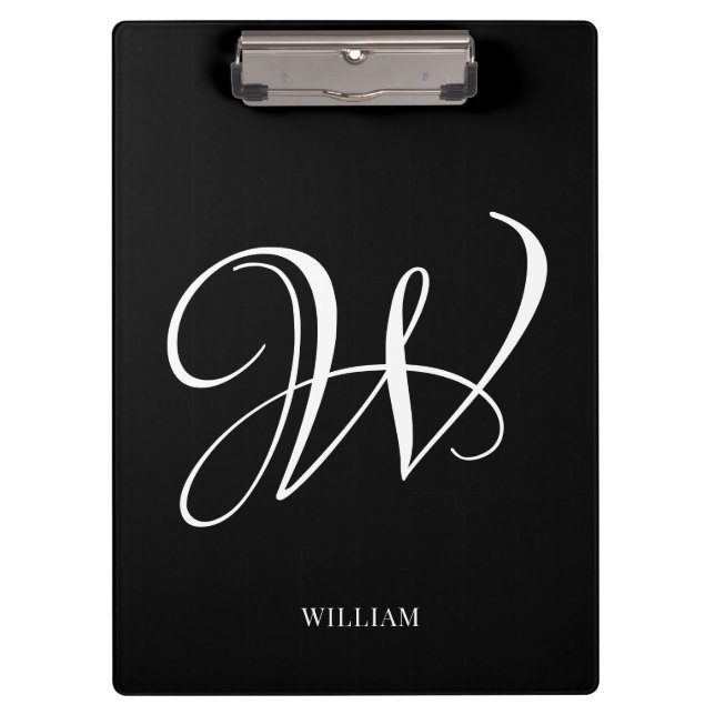 Initial Personalised Elegant Black Monogram  Clipboard (Front)