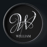 Initial Personalised Elegant Black Monogram  Clock<br><div class="desc">Simple stylish custom initial monogram in modern typography. Perfect custom gift with a personal touch</div>
