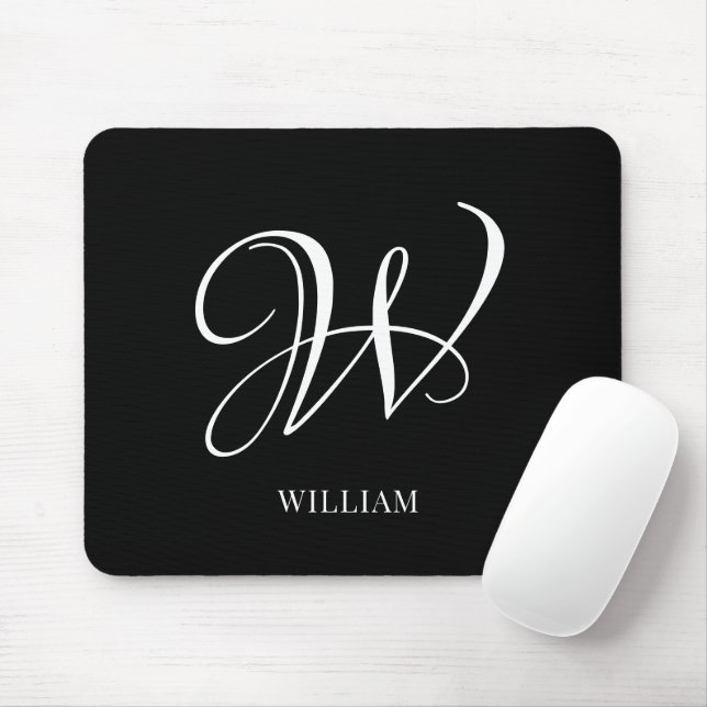 Initial Personalised Elegant Black Monogram  Mouse Pad (With Mouse)