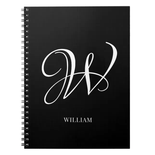 Initial Personalised Elegant Black Monogram Notebook | Zazzle
