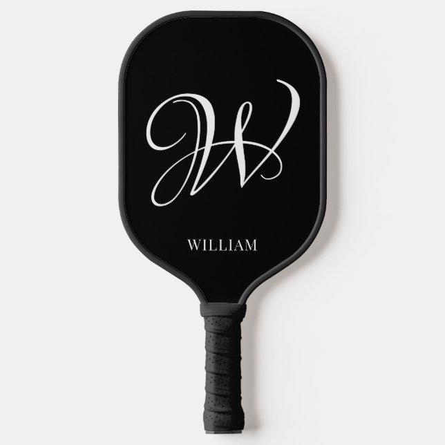 Initial Personalised Elegant Black Monogram  Pickleball Paddle (Front)