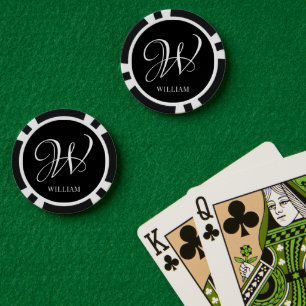 Initial Personalised Elegant Black Monogram  Poker Chips