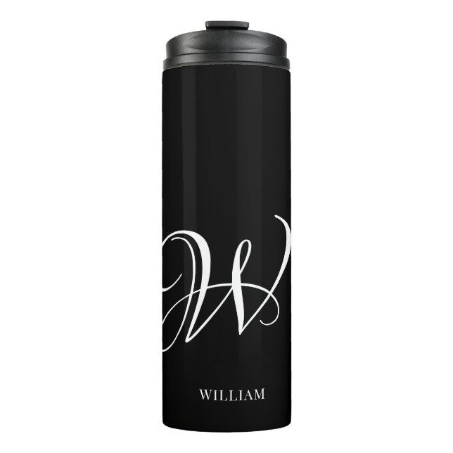 Initial Personalised Elegant Black Monogram  Thermal Tumbler (Front)