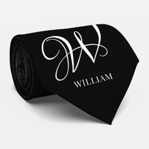 Initial Personalised Elegant Black Monogram  Tie