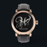 Initial Personalised Elegant Black Monogram  Watch<br><div class="desc">Simple stylish custom initial monogram in modern typography. Perfect custom gift with a personal touch</div>