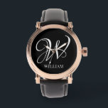 Initial Personalised Elegant Black Monogram  Watch<br><div class="desc">Simple stylish custom initial monogram in modern typography. Perfect custom gift with a personal touch</div>