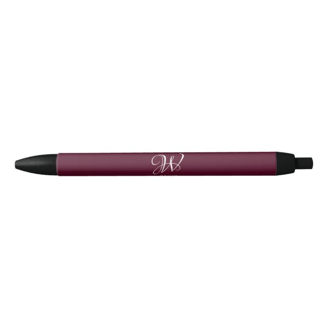 Initial Personalised Elegant Burgundy Monogram  Black Ink Pen (Front)