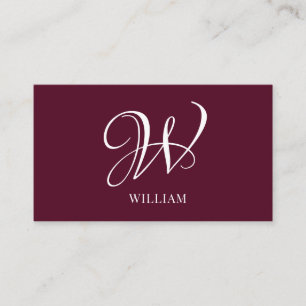 Initial Personalised Elegant Burgundy Monogram Business Card