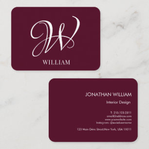 Initial Personalised Elegant Burgundy Monogram  Business Card