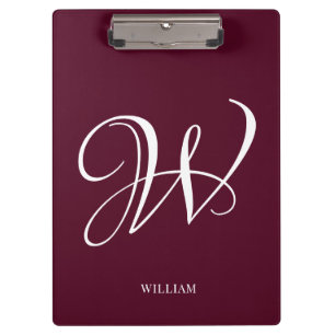 Initial Personalised Elegant Burgundy Monogram Clipboard