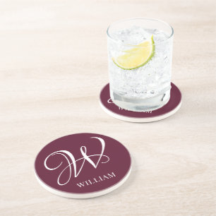 Initial Personalised Elegant Burgundy Monogram Coaster