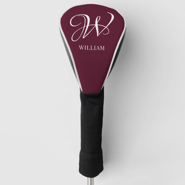 Initial Personalised Elegant Burgundy Monogram  Golf Head Cover (Front)