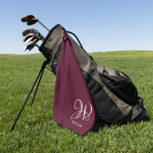 Initial Personalised Elegant Burgundy Monogram  Golf Towel