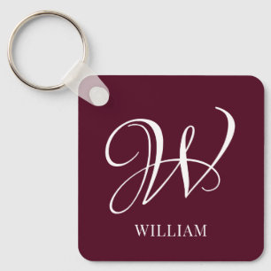 Initial Personalised Elegant Burgundy Monogram  Key Ring
