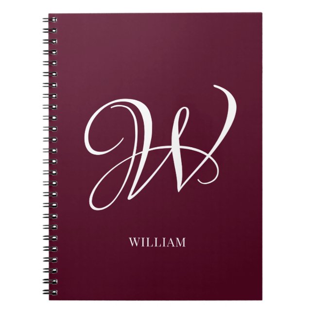 Initial Personalised Elegant Burgundy Monogram  Notebook (Front)