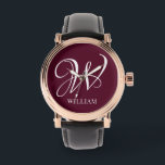 Initial Personalised Elegant Burgundy Monogram  Watch<br><div class="desc">Simple stylish custom initial monogram in modern typography. Perfect custom gift with a personal touch</div>
