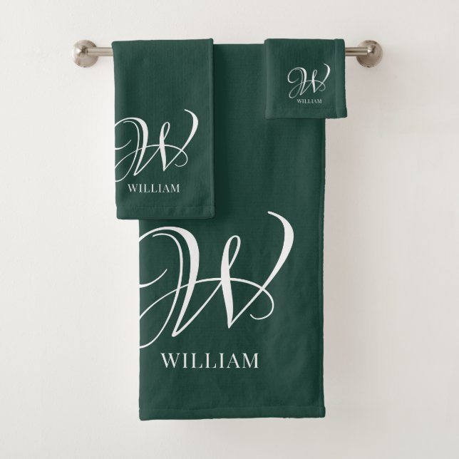 Initial Personalised Elegant Emerald Monogram  Bath Towel Set (Insitu)