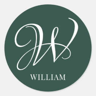 Initial Personalised Elegant Emerald Monogram  Classic Round Sticker