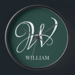 Initial Personalised Elegant Emerald Monogram  Clock<br><div class="desc">Simple stylish custom initial monogram in modern typography. Perfect custom gift with a personal touch</div>