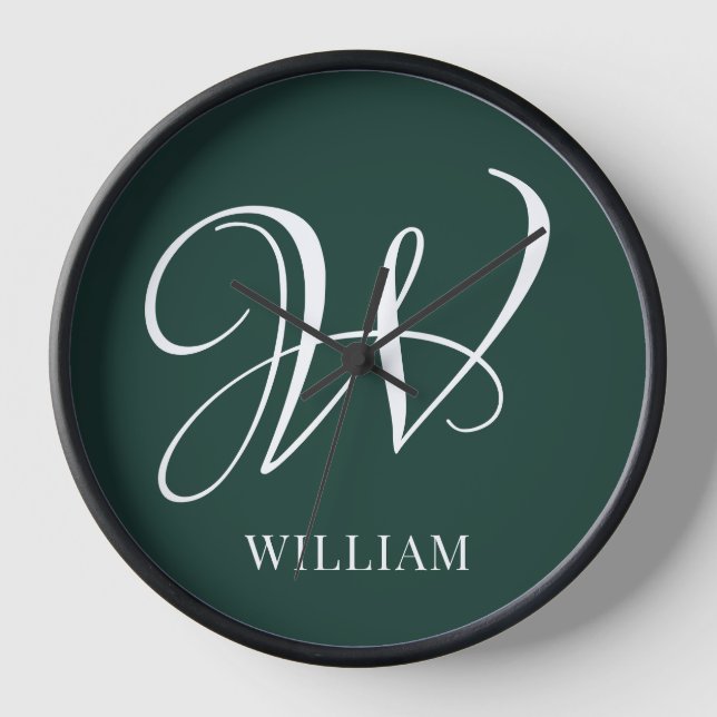 Initial Personalised Elegant Emerald Monogram  Clock (Front)