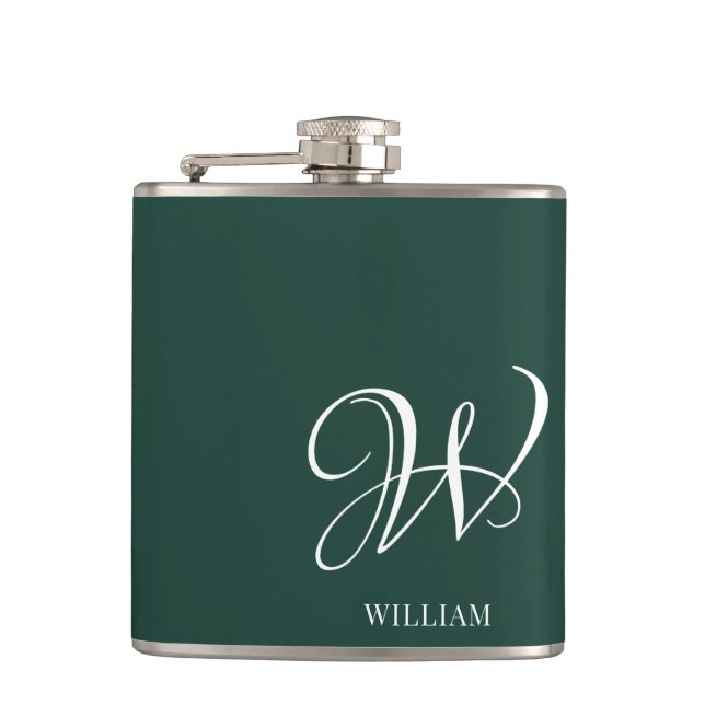 Initial Personalised Elegant Emerald Monogram  Hip Flask (Front)