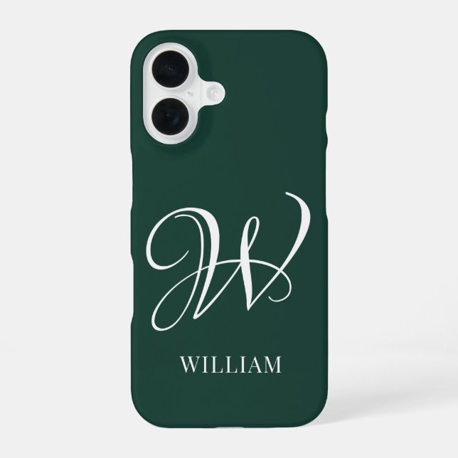 Initial Personalised Elegant Emerald Monogram  iPhone 16 Case (Back)